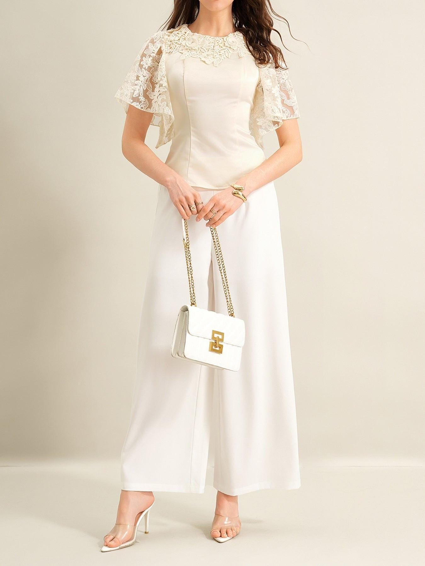 Lace Trimmed Short Sleeve Blouse