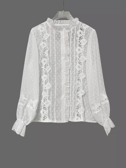 Lace Trimmed Swiss Dot Shirt