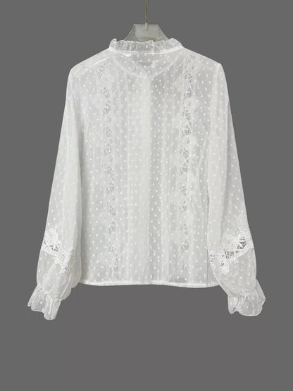 Lace Trimmed Swiss Dot Shirt