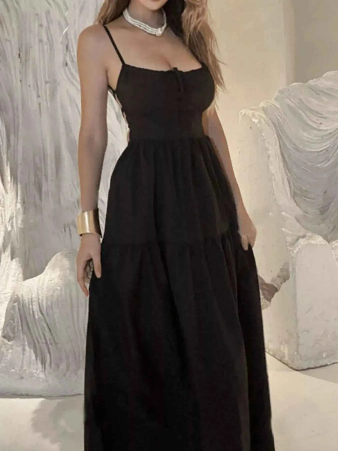 Lace Up Back Maxi Cami Dress