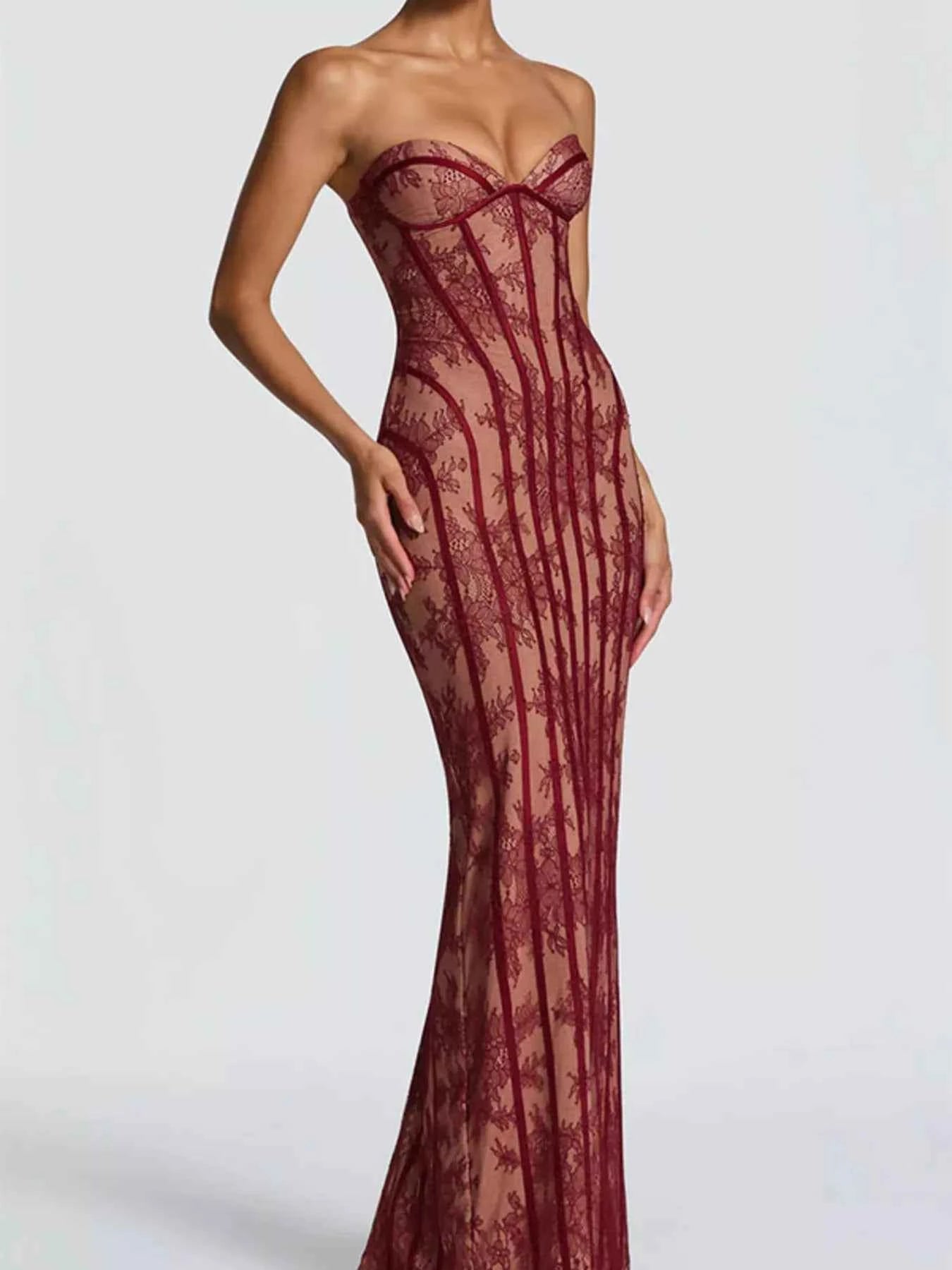 Lace Up Back Strapless Maxi Dress