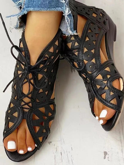 Lace-Up Geometric Cutout Sandals