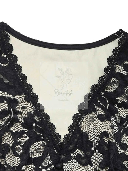 Lace V - Neck Long Sleeve Maxi Dress