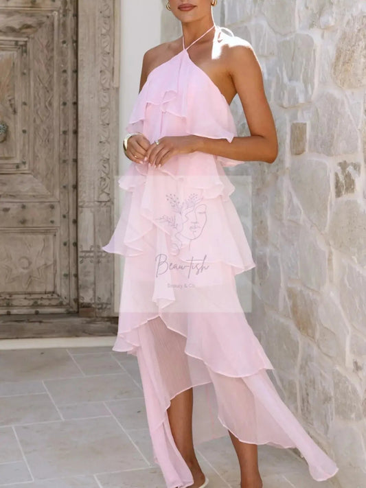 Layered Ruffled Halter Neck Dress
