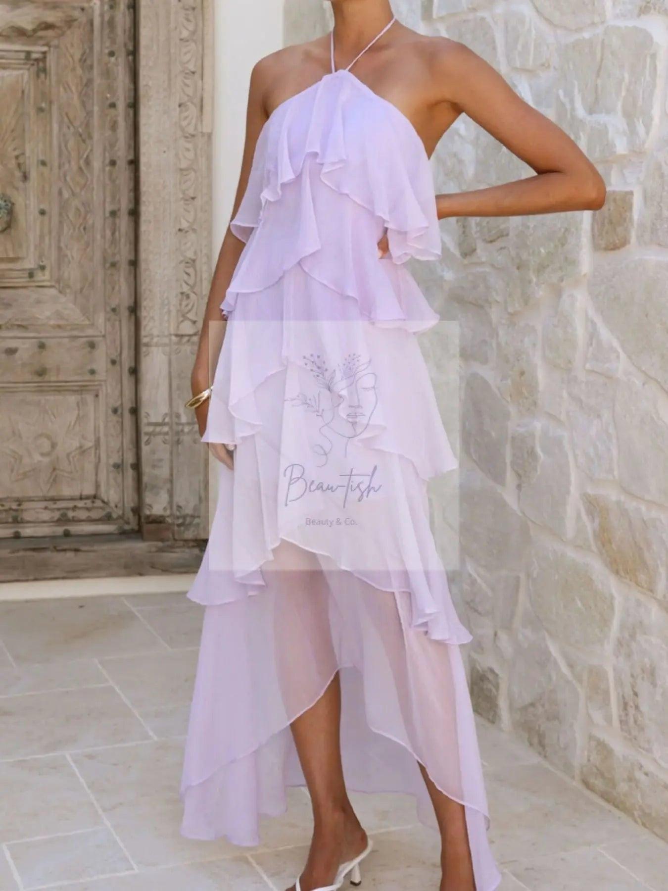 Layered Ruffled Halter Neck Dress