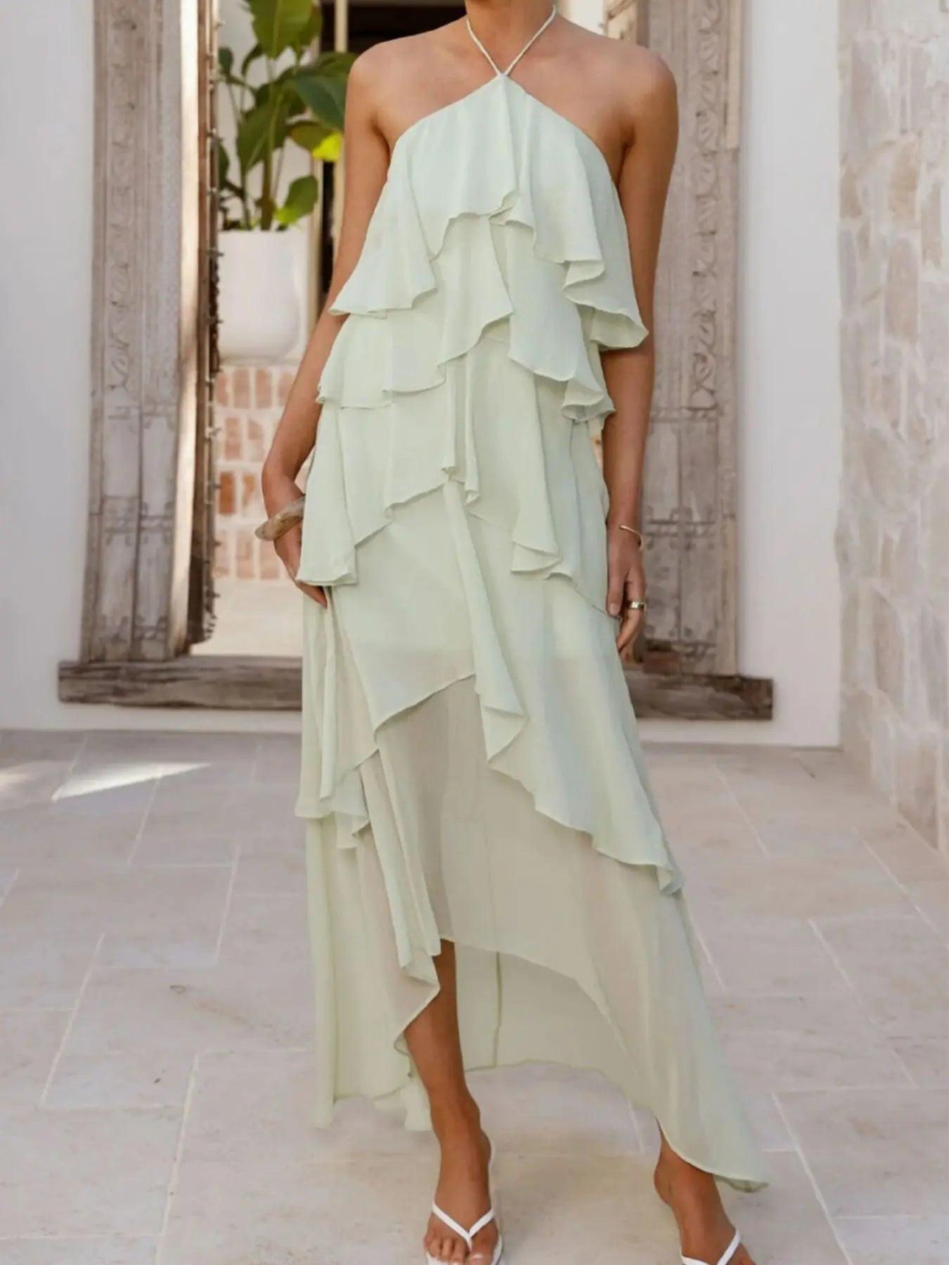 Layered Ruffled Halter Neck Dress