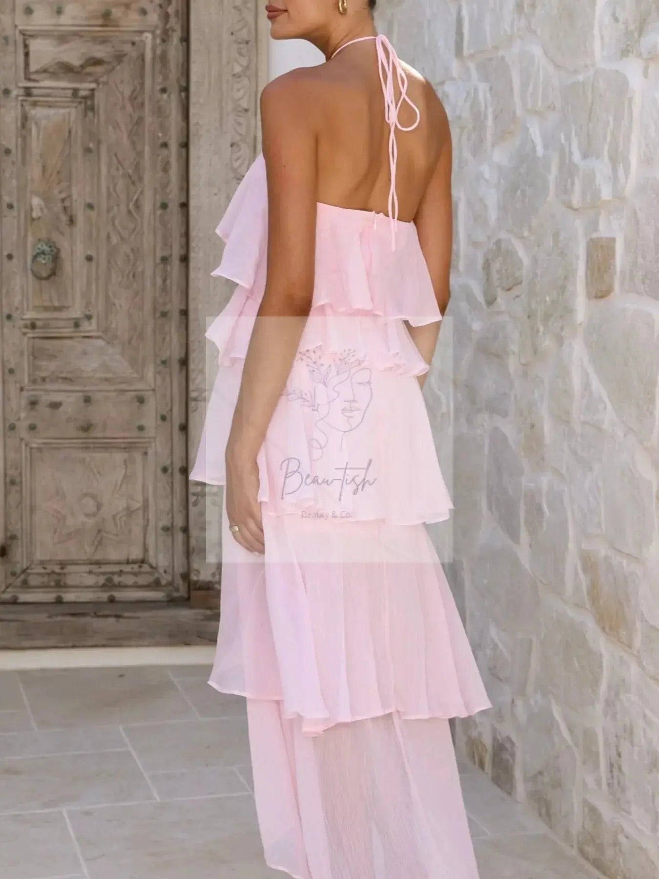 Layered Ruffled Halter Neck Dress