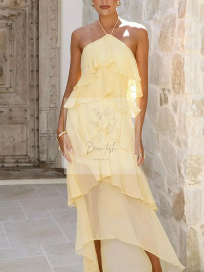 Layered Ruffled Halter Neck Dress