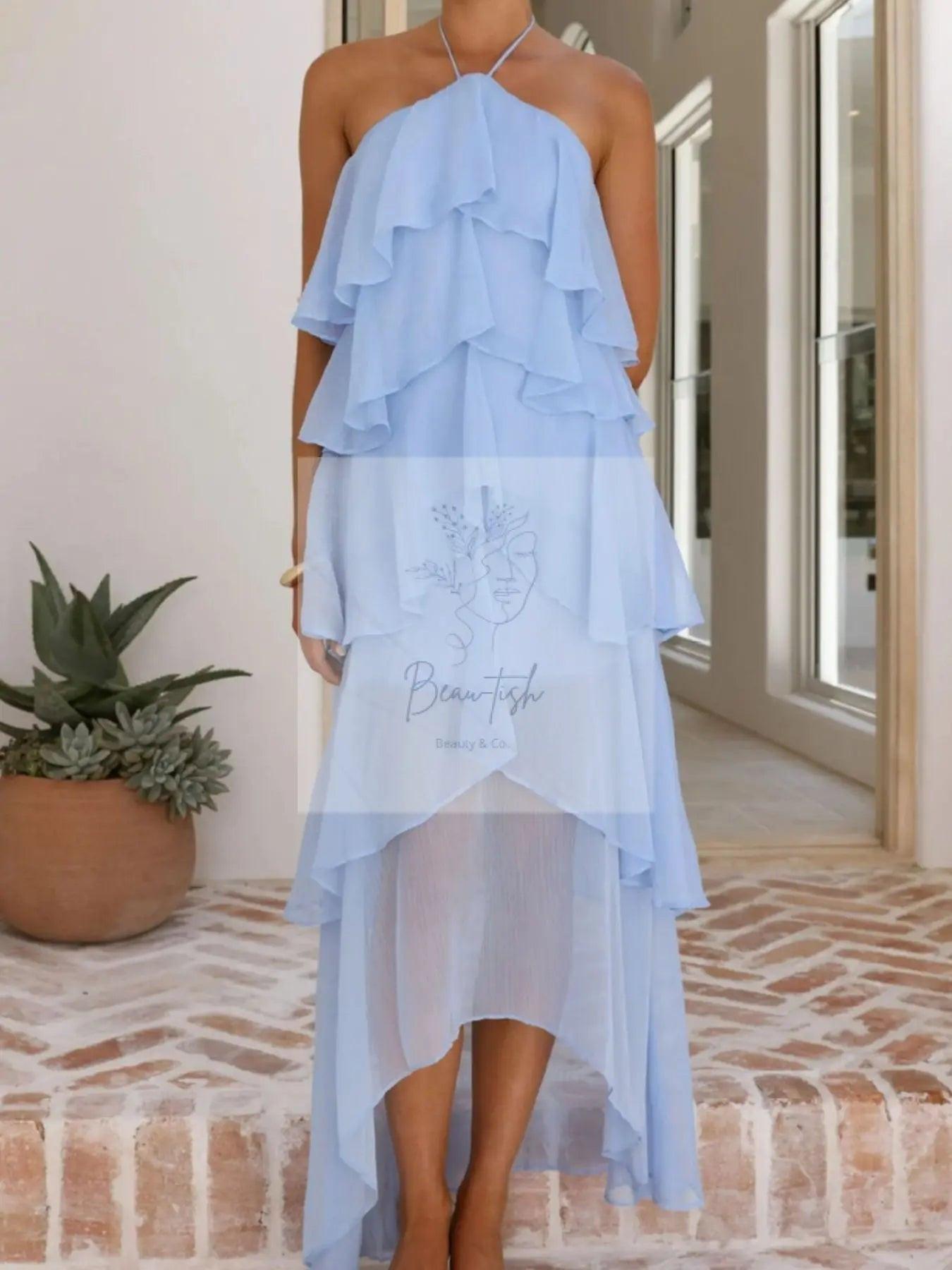 Layered Ruffled Halter Neck Dress