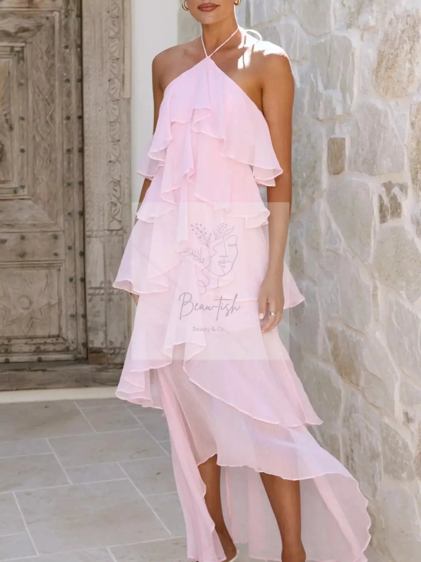 Layered Ruffled Halter Neck Dress