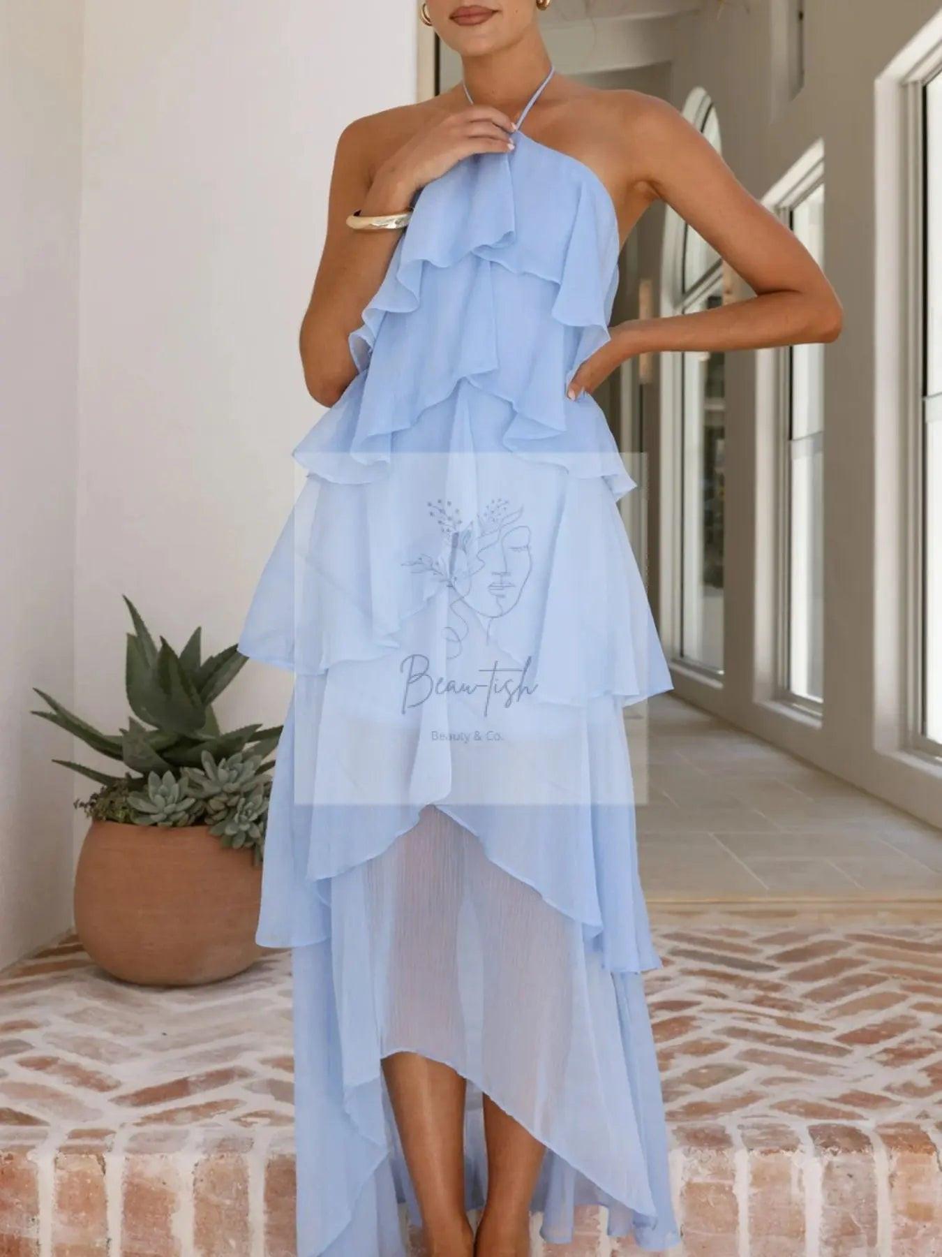 Layered Ruffled Halter Neck Dress