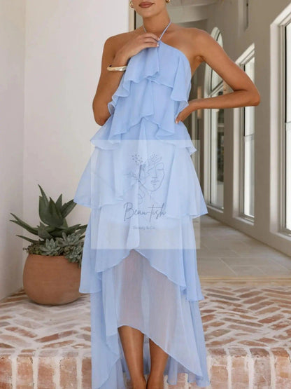 Layered Ruffled Halter Neck Dress