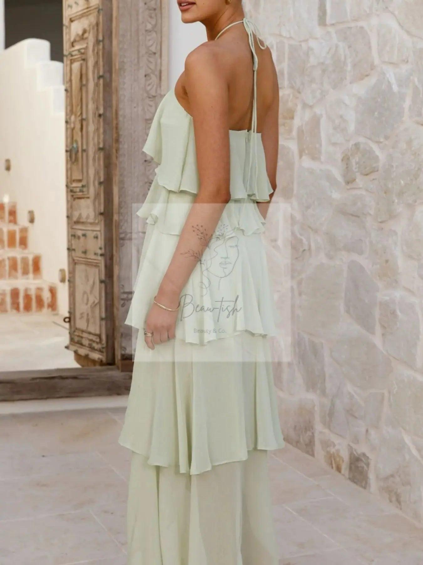 Layered Ruffled Halter Neck Dress