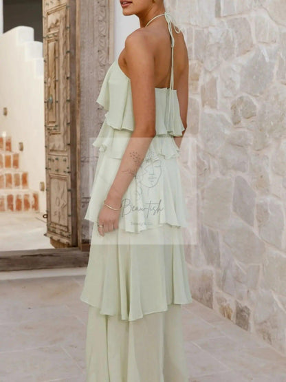 Layered Ruffled Halter Neck Dress