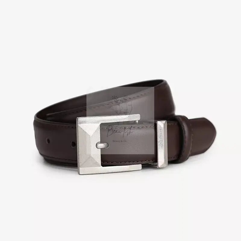 Leather Belt with Geometric Buckle