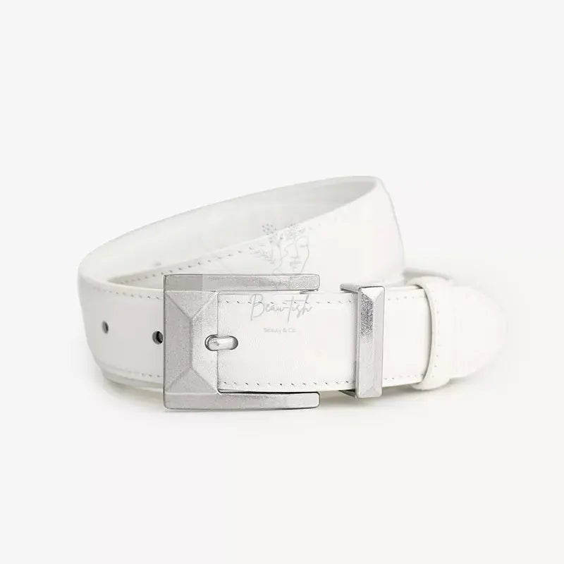 Leather Belt with Geometric Buckle