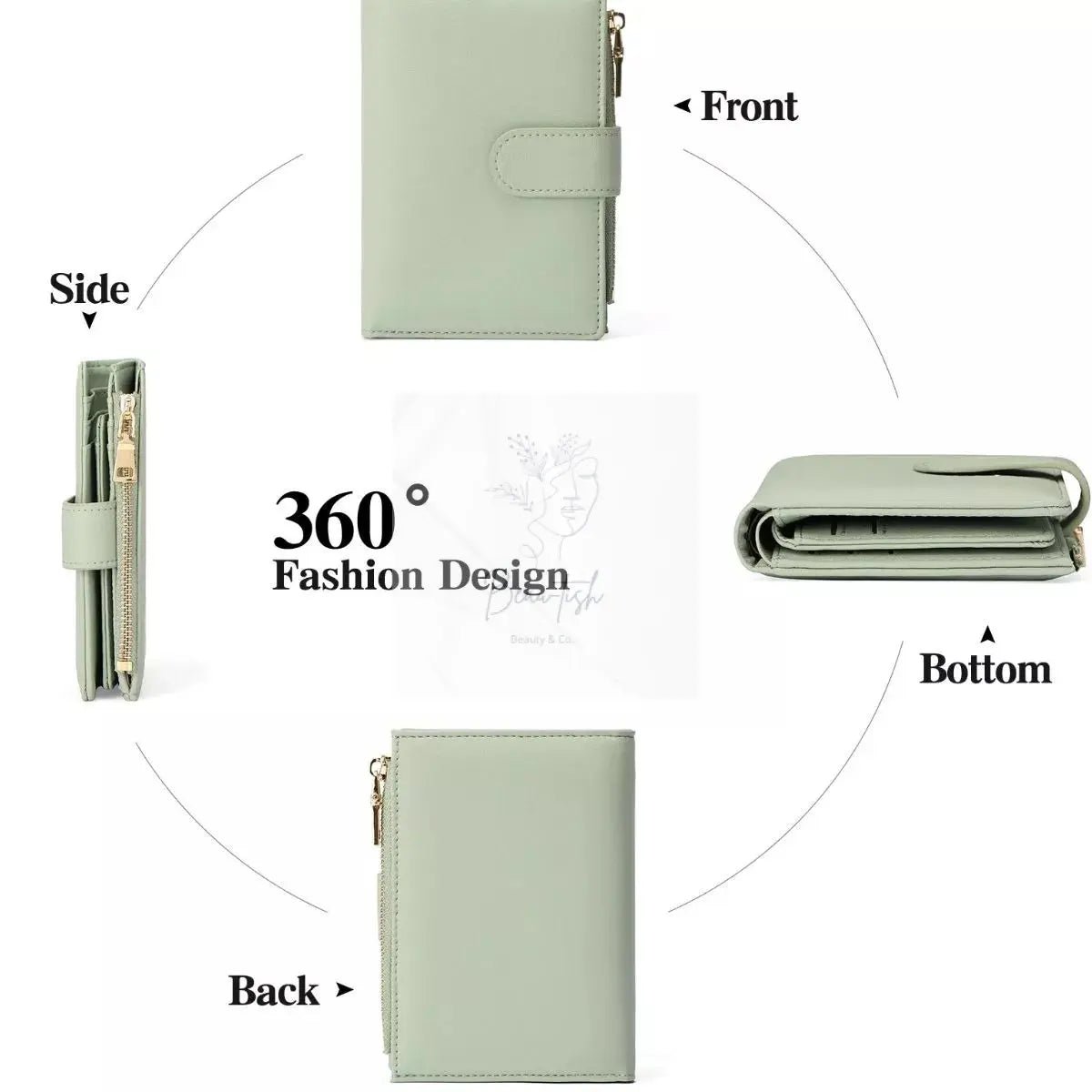 Leather Bifold Wallet with Zipper