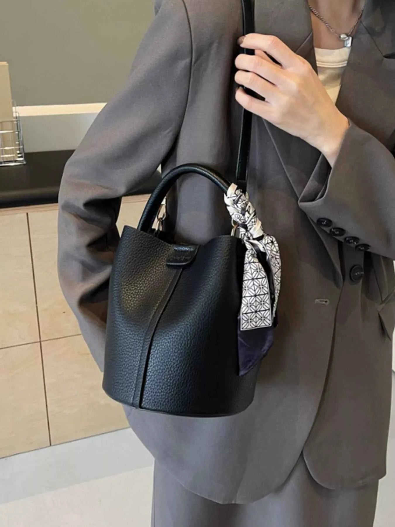 Leather Bucket Crossbody Bag