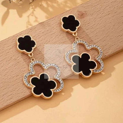 Lucky Clover Dangle Earrings with Rhinestone Accents