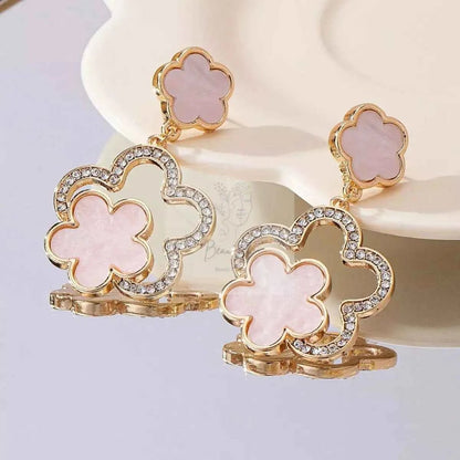 Lucky Clover Dangle Earrings with Rhinestone Accents