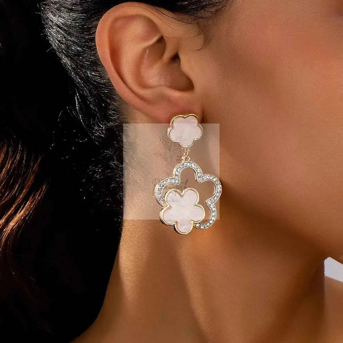 Lucky Clover Dangle Earrings with Rhinestone Accents