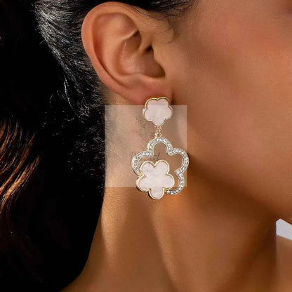 Lucky Clover Dangle Earrings with Rhinestone Accents
