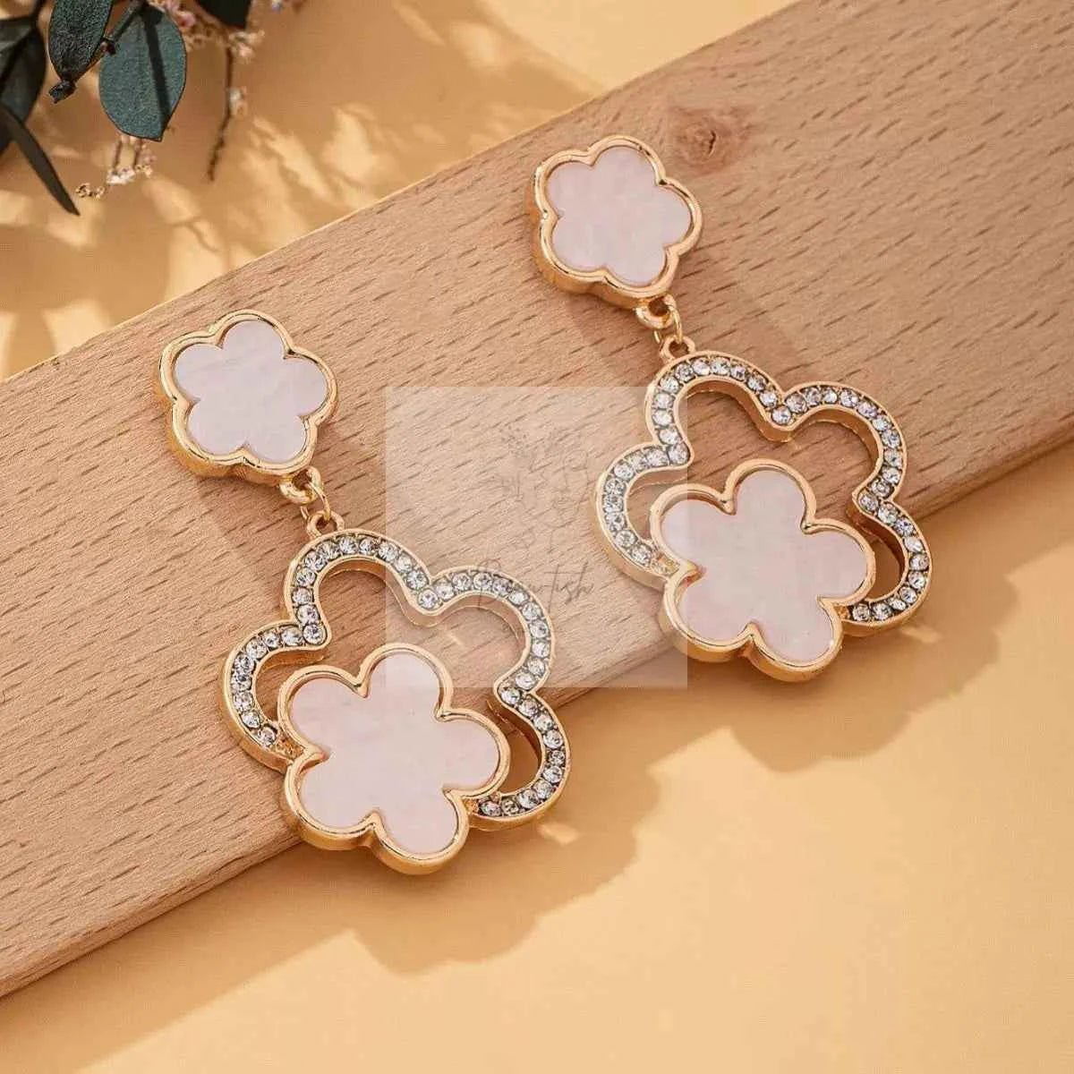 Lucky Clover Dangle Earrings with Rhinestone Accents