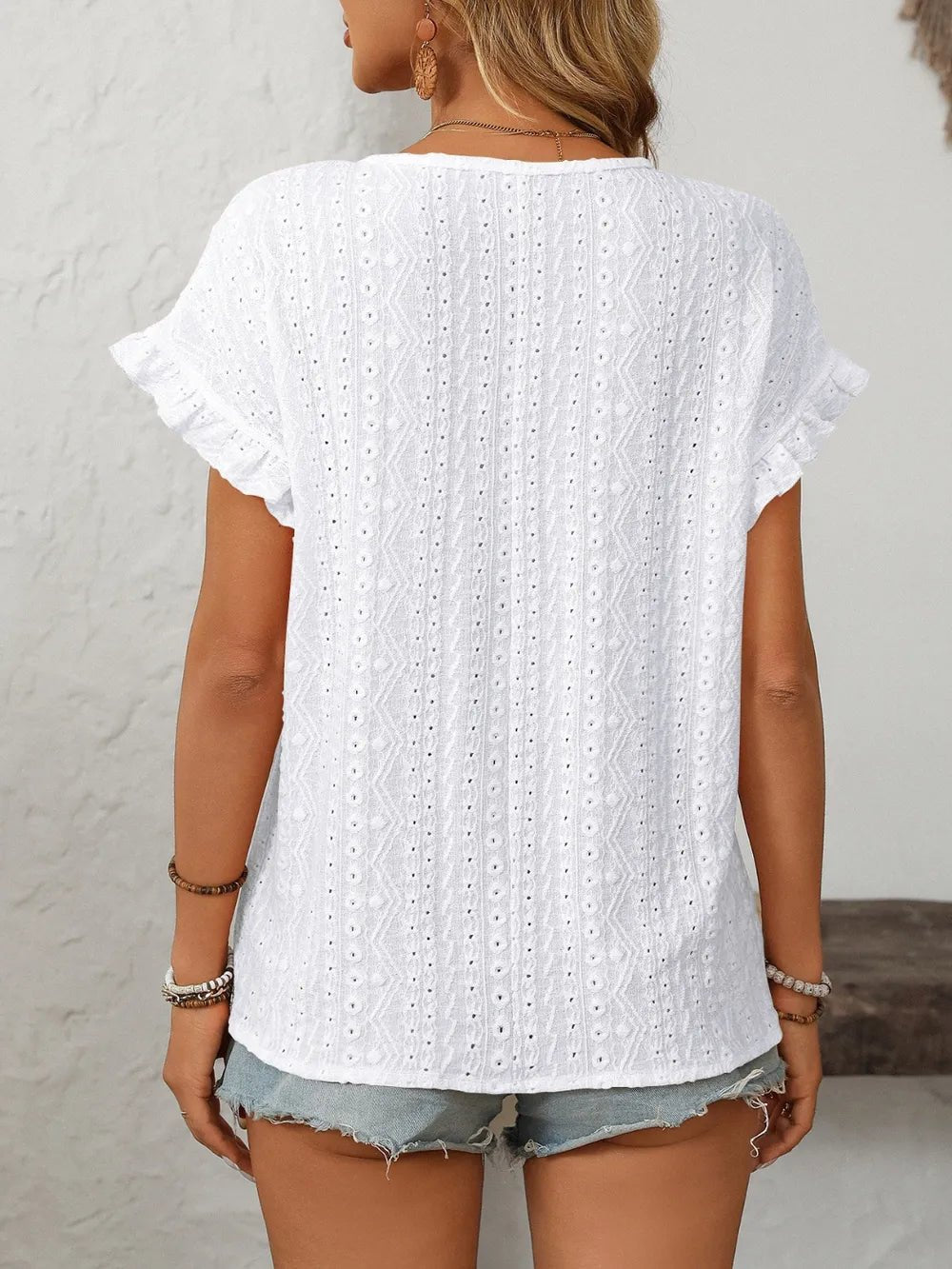 Eyelet Frill Round Neck Top