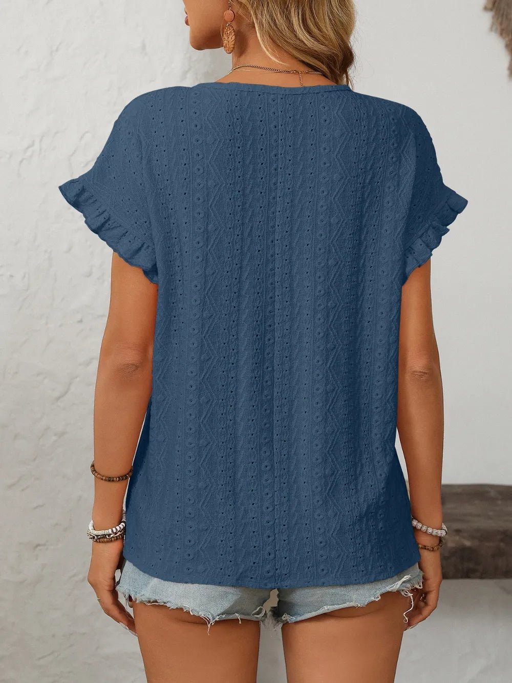 Eyelet Frill Round Neck Top