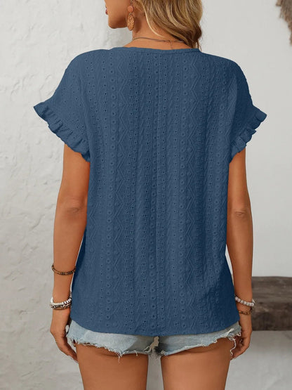 Eyelet Frill Round Neck Top