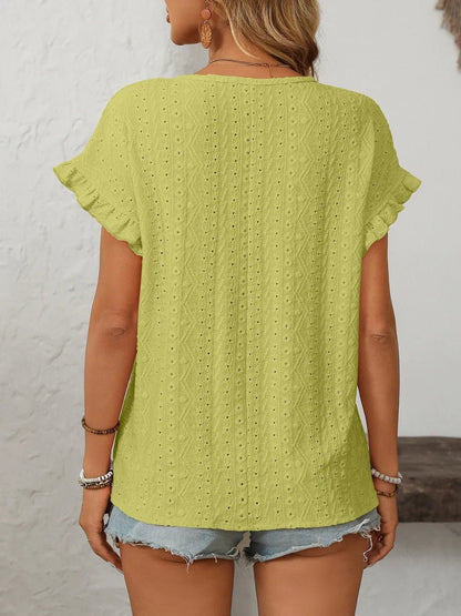 Eyelet Frill Round Neck Top