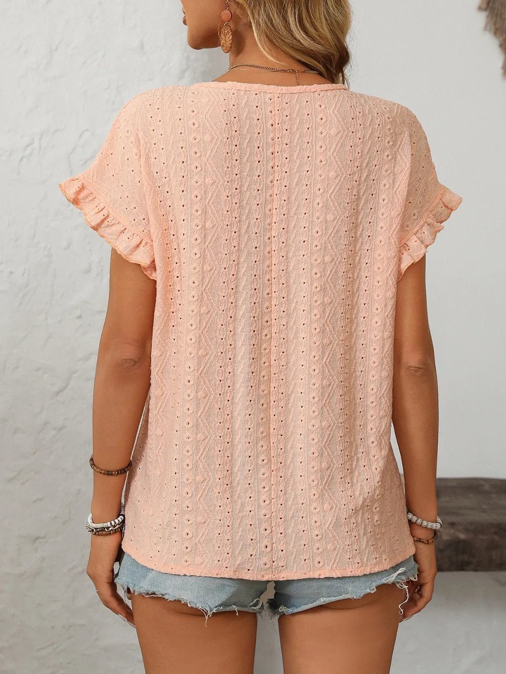 Eyelet Frill Round Neck Top