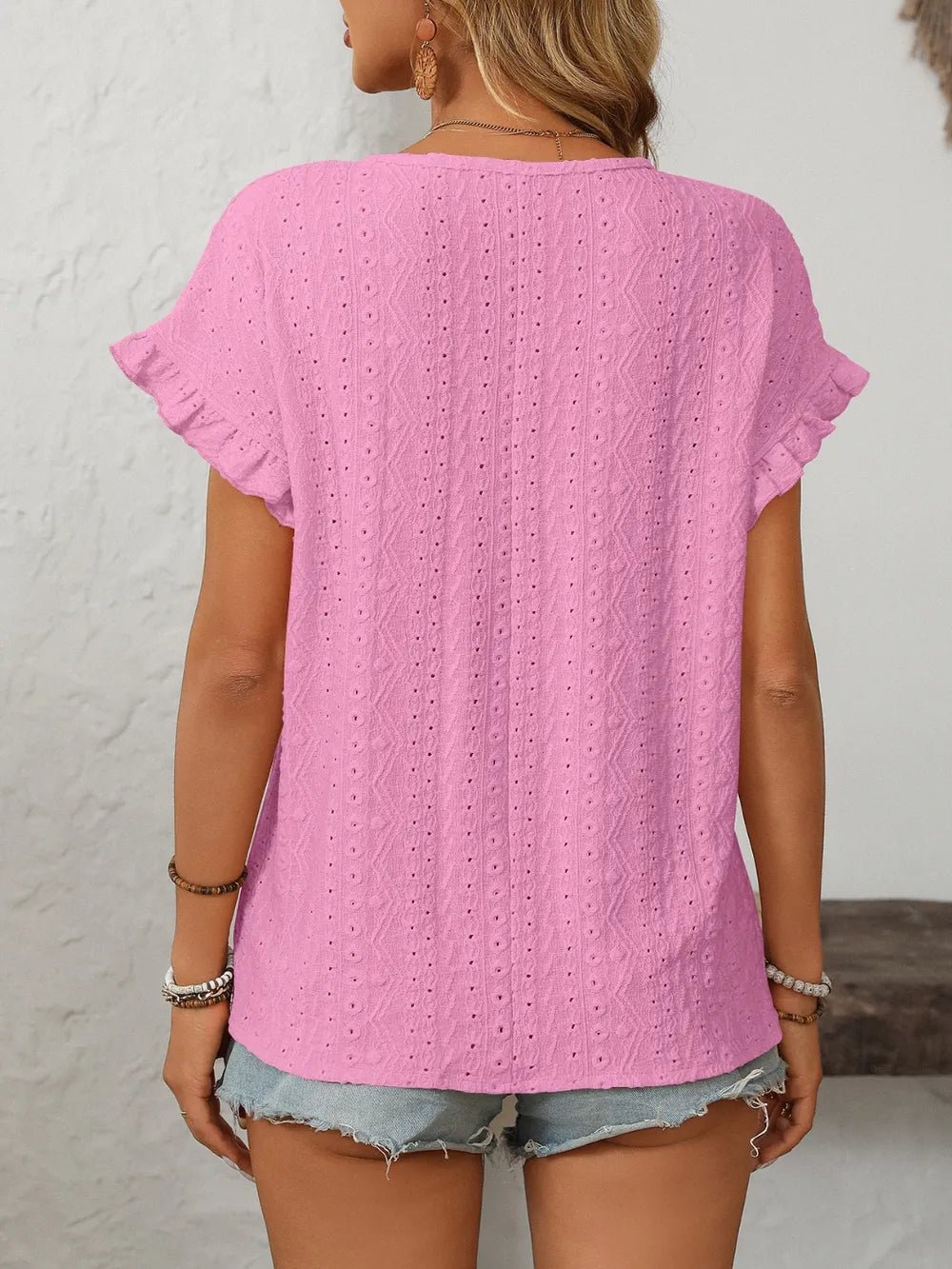 Eyelet Frill Round Neck Top