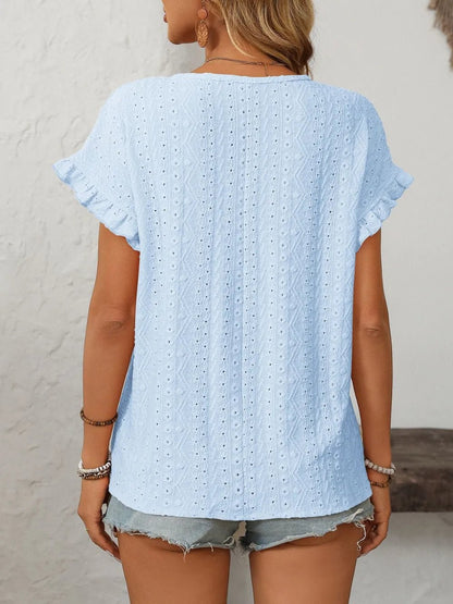 Eyelet Frill Round Neck Top