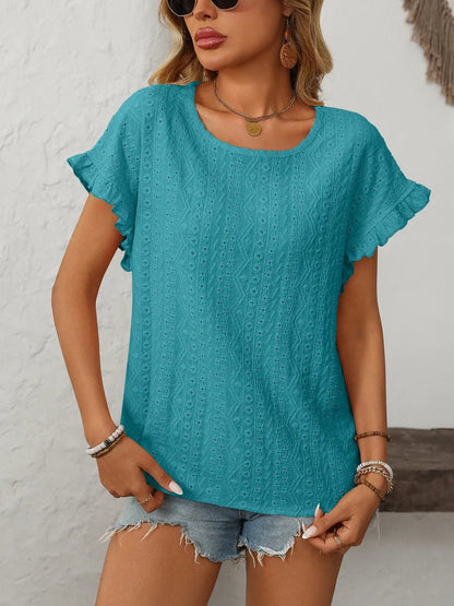 Eyelet Frill Round Neck Top