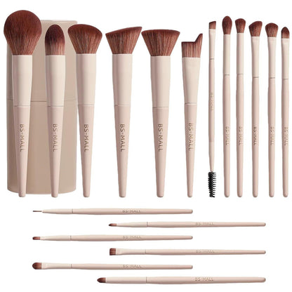 Matte Beige Makeup Brush Set (18-Piece): Professional, Cruelty-Free for Foundation, Blush & Eyeshadow