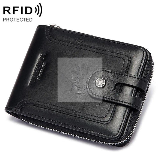 Men Leather Wallet with Rfid Protection and Coin Pocket - Black