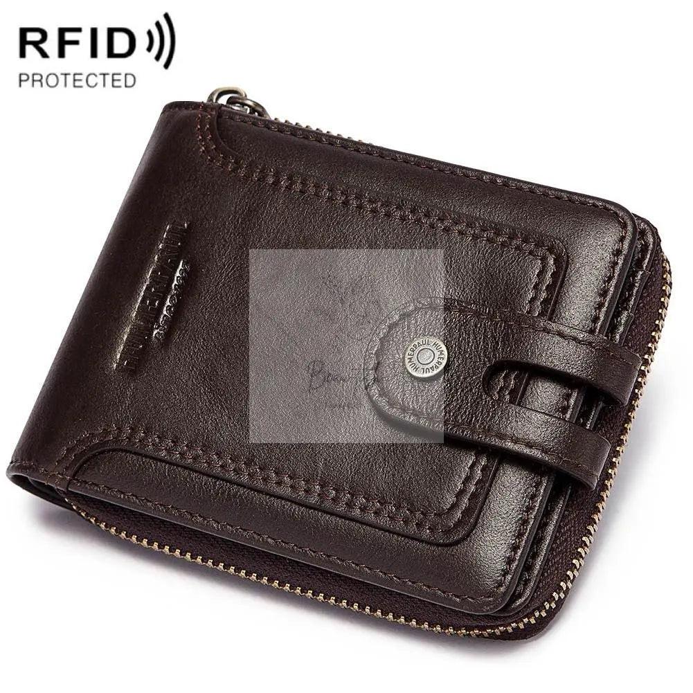 Men Leather Wallet with Rfid Protection and Coin Pocket - Black