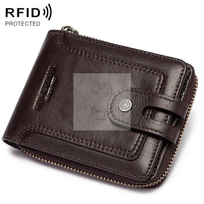 Men Leather Wallet with Rfid Protection and Coin Pocket - Black