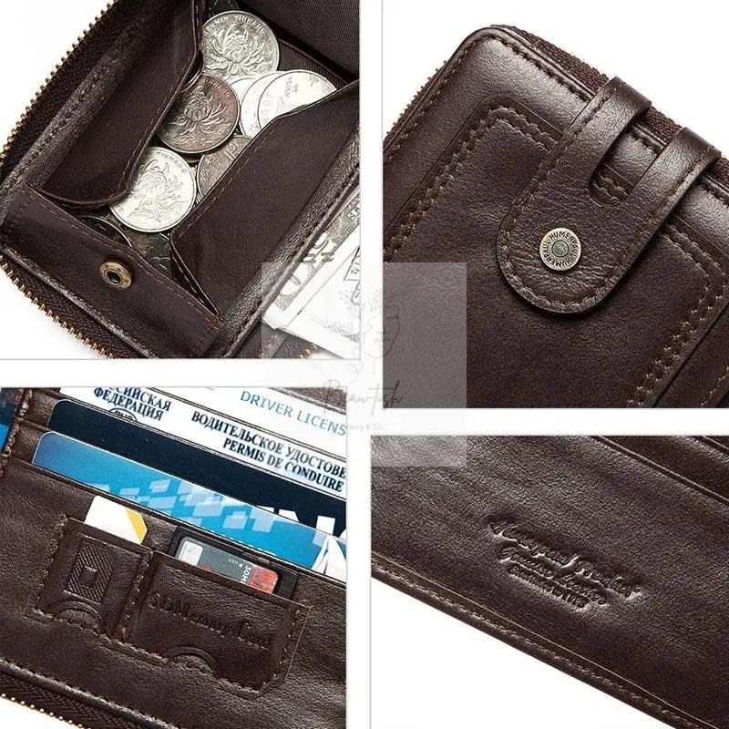 Men Leather Wallet with Rfid Protection and Coin Pocket - Black