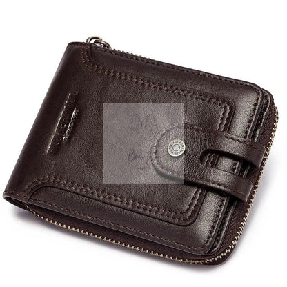 Men Leather Wallet with Rfid Protection and Coin Pocket - Black
