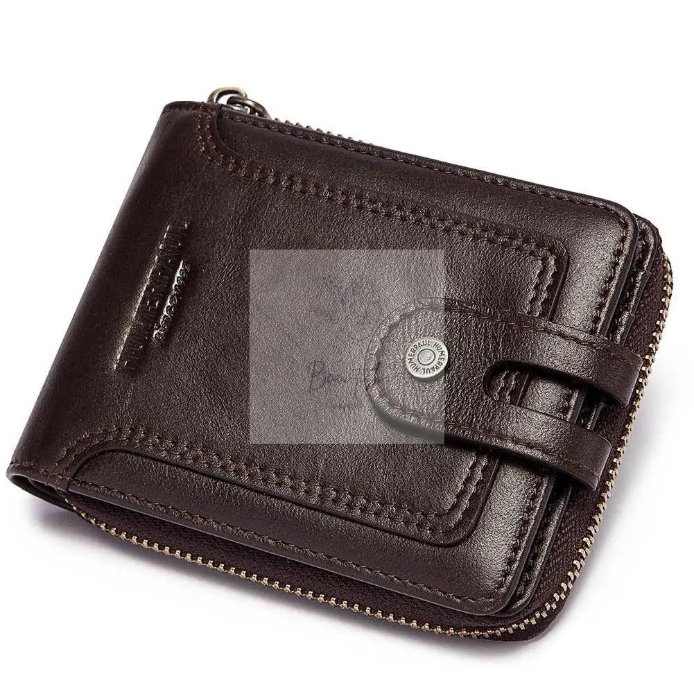 Men Leather Wallet with Rfid Protection and Coin Pocket - Brown