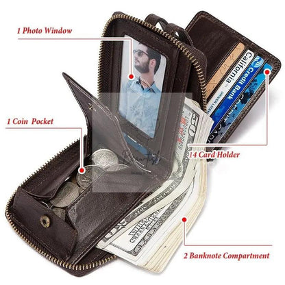 Men Leather Wallet with Rfid Protection and Coin Pocket - Brown