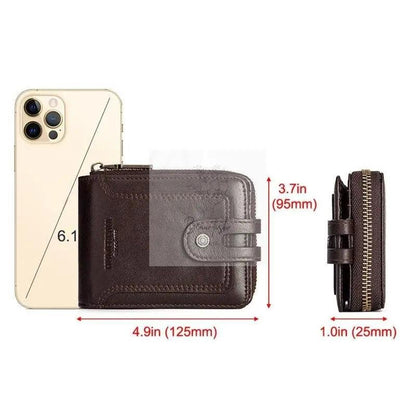 Men Leather Wallet with Rfid Protection and Coin Pocket - Brown