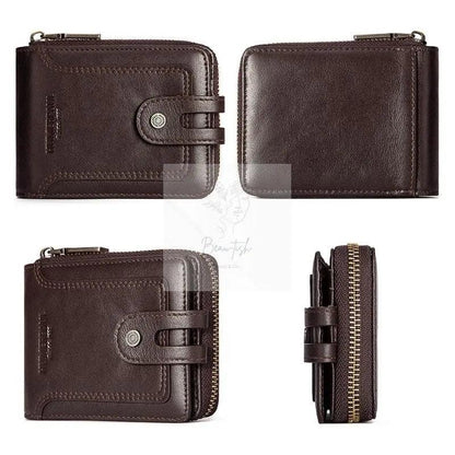 Men Leather Wallet with Rfid Protection and Coin Pocket - Brown