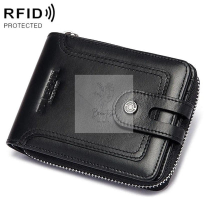 Men Leather Wallet with Rfid Protection and Coin Pocket - Brown
