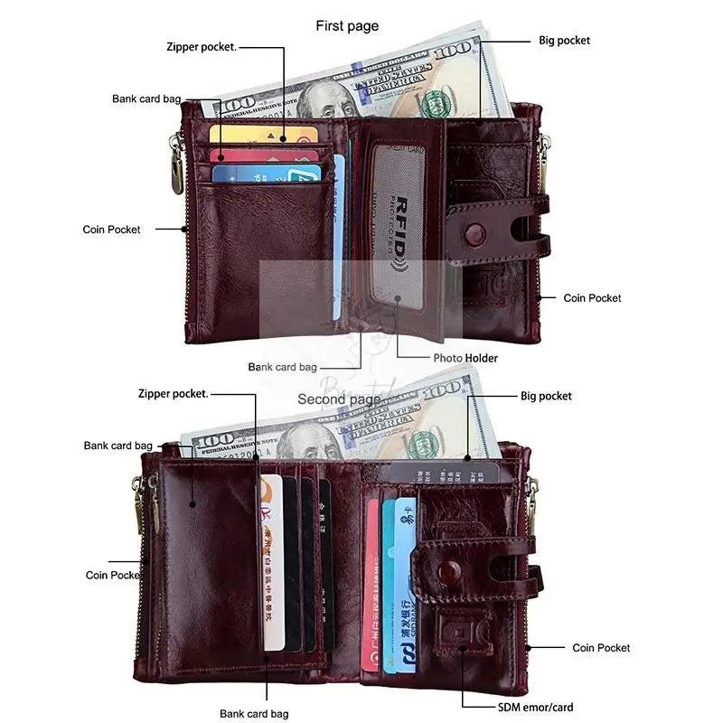 Men Rfid Blocking Cowhide Leather Wallet - Crazy Horse Texture - Ccb1083C