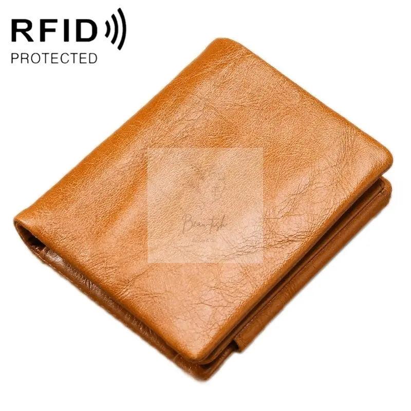 Men Rfid Leather Tri-fold Wallet - Genuine Leather - Black