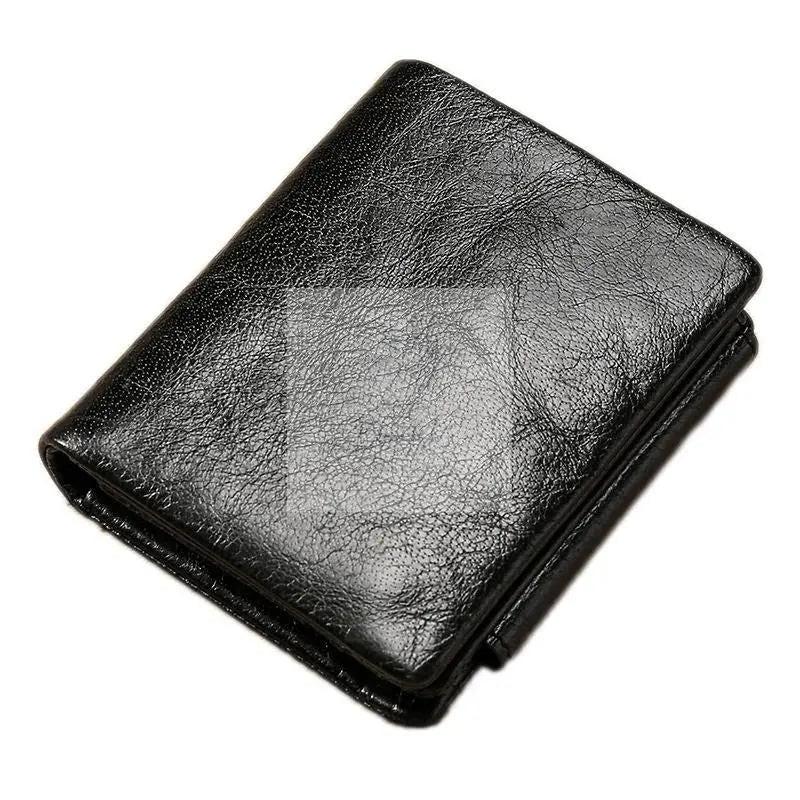 Men Rfid Leather Tri-fold Wallet - Genuine Leather - Black