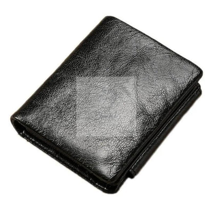 Men Rfid Leather Tri-fold Wallet - Genuine Leather - Black